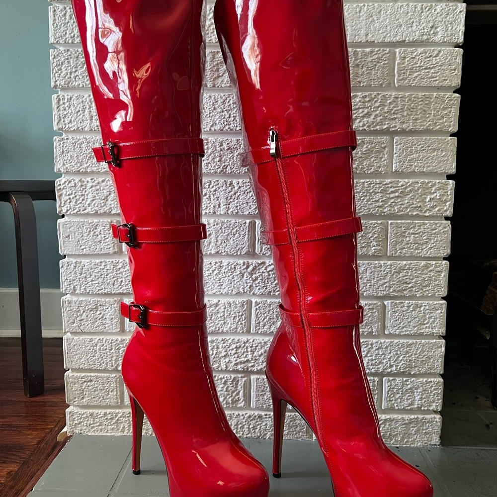 Glossy Red Heeled Boots